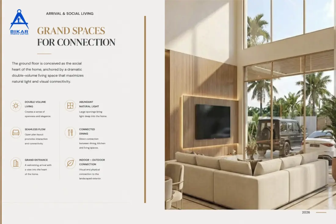 Double volume living room and arrival space